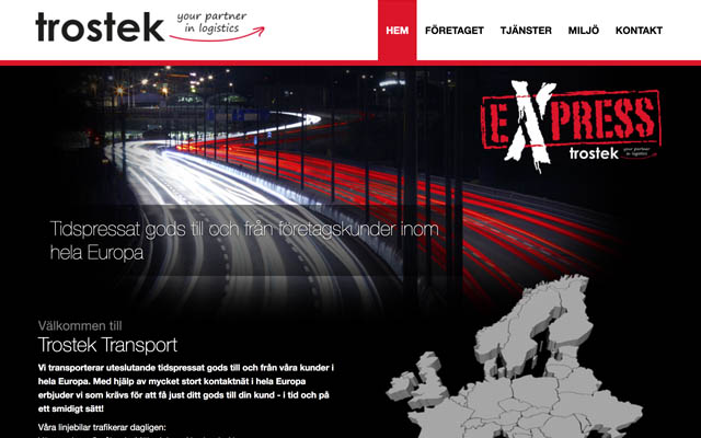 Skärmdump av trostektransport.se